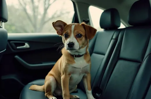 Chien assis sur la banquette arrière d’une voiture