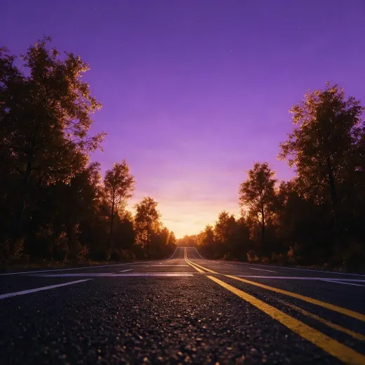Route au coucher du soleil